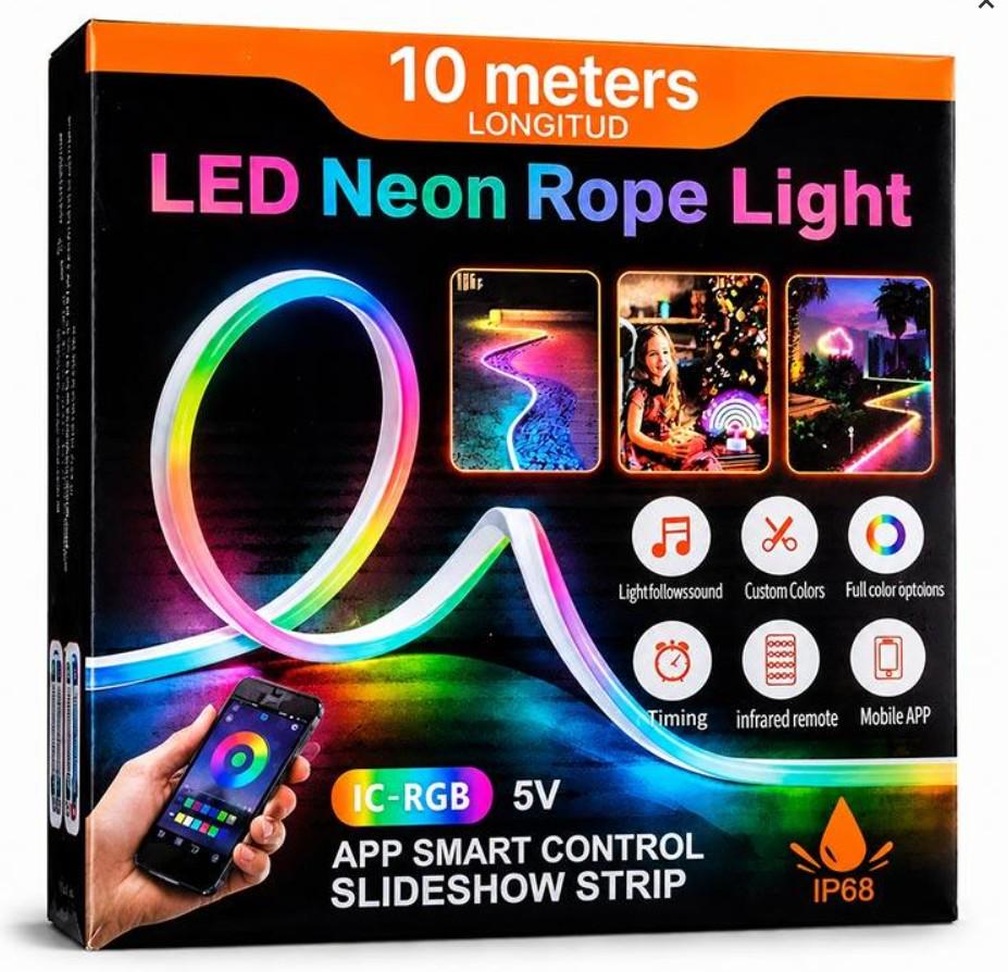 Светодиодная лента с пультом Led Neon Rope Light 10 м с управлением через приложение от USB (37812667)