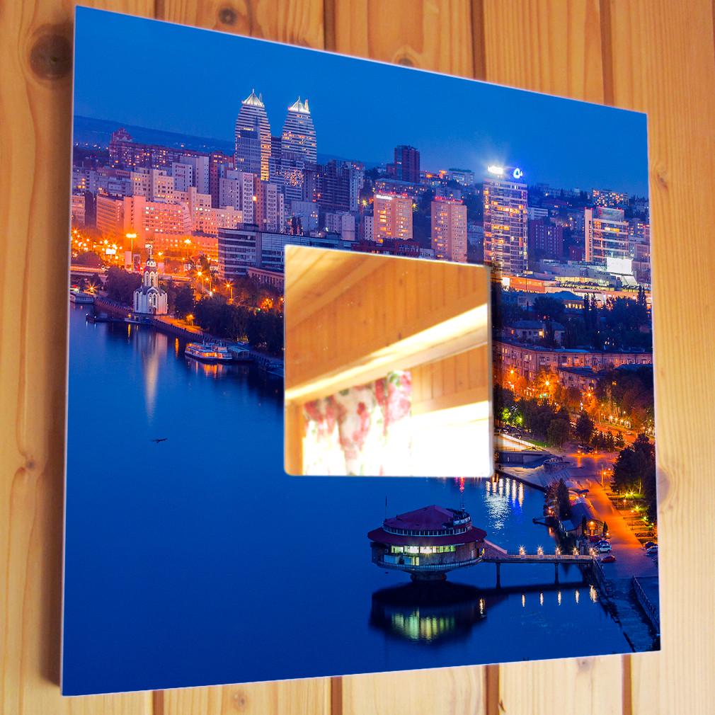 Зеркало декоративное с панорамой города Ночной Днепр 260х260 мм (M04091)