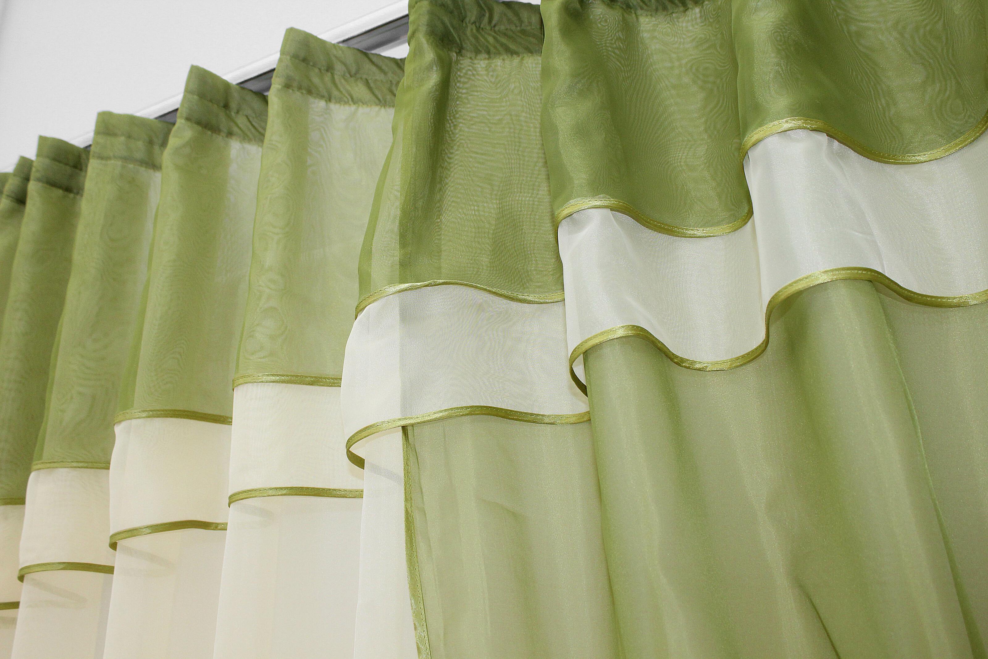 Фіранка кухонна VR-Textil № 018к з ламбрекеном 270х170 см Оливковий/Бежевий (50-858) - фото 5