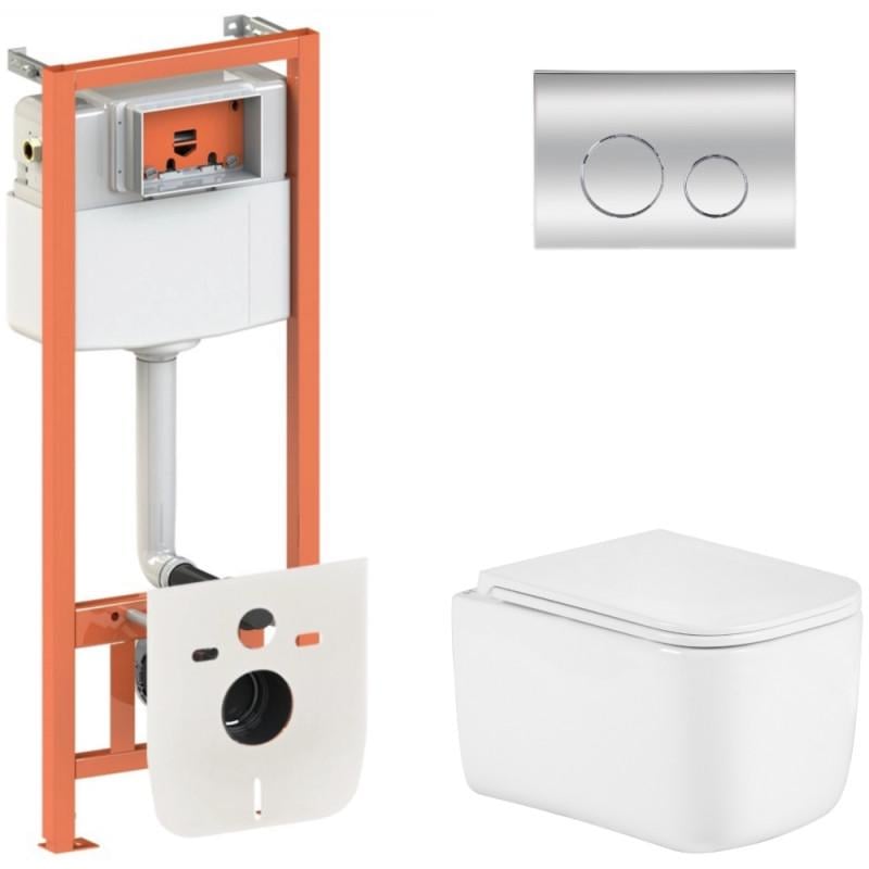 Комплект установки Qtap Nest 4в1 с подвесным унитазом Gemini Ultra Quiet 485x340x350 мм и круглой клавишей Chrome (SD00056006)
