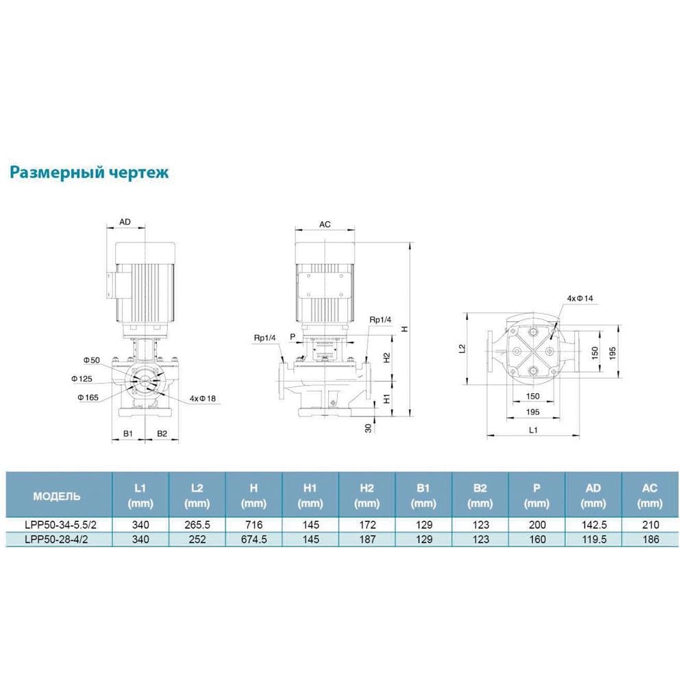 Насос відцентровий вертикальний LEO LPP50-28-4/2 380 4 кВт Hmax 32,5 м Qmax 717 л/хв 3,0 (7714283) - фото 4