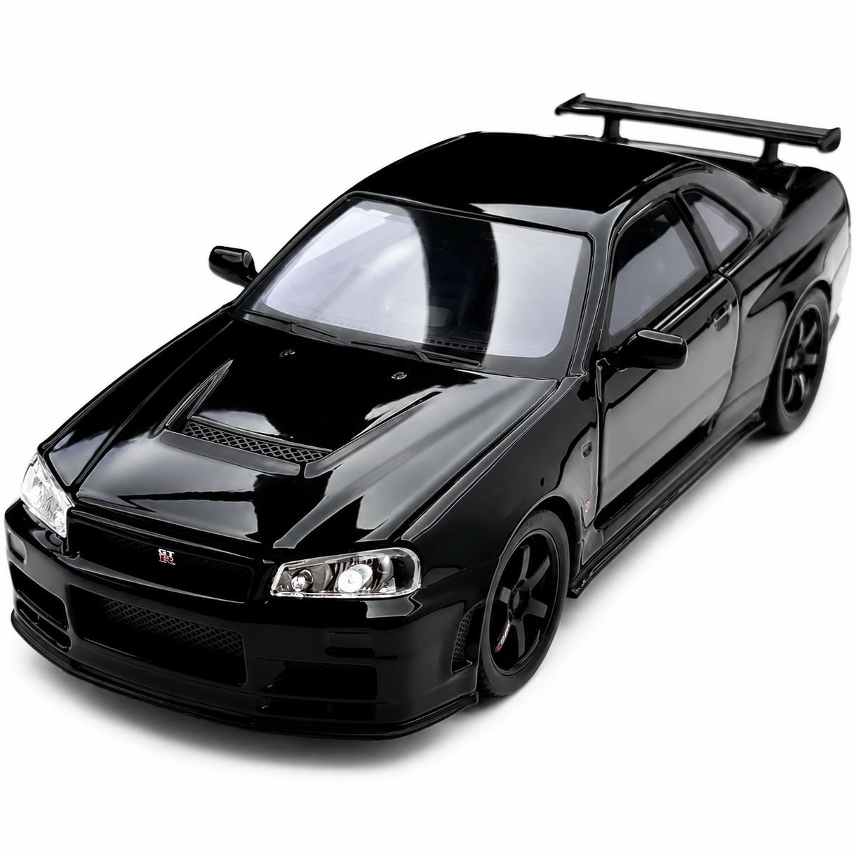 Игрушечная машинка-модель металлическая Nissan Skyline GT-R R34 1:32 инерционная со светом/звуком/открываются двери Черный (36396050)