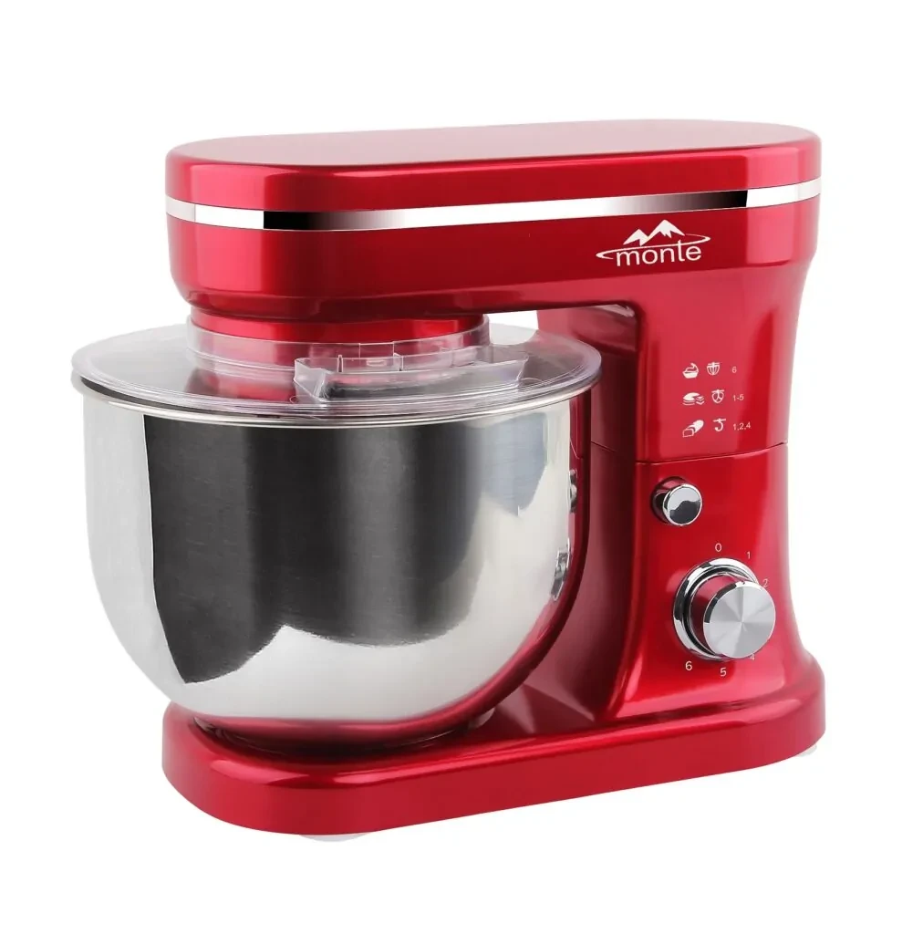 Планетарный миксер-тестомес Monte MT-2505 с нержавеющей чашей AISI 304/6 скоростей 5 л 1400 Вт Красный (33348753)