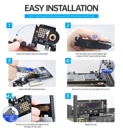 Переходник Jeyi M.2 NVME на PCIe 4.0 3.0 SSD PCIe 4.0 X4 X8 X16 64 Гбіт/с PCI-E GEN4 GEN3 (2218461366) - фото 6