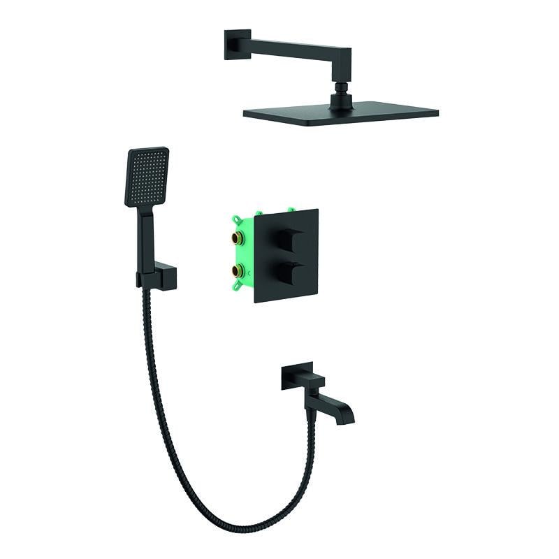 Душова система KOER KB-67011-05 прихованого монтажу з латуні з термостатом Чорний (KR4727)