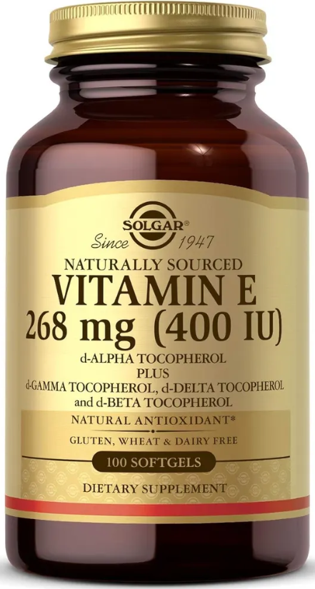 Витамин Е натуральный смешанные токоферолы Solgar Vitamin E Naturally Sourced 400 МЕ 268 мг 100 софтгель