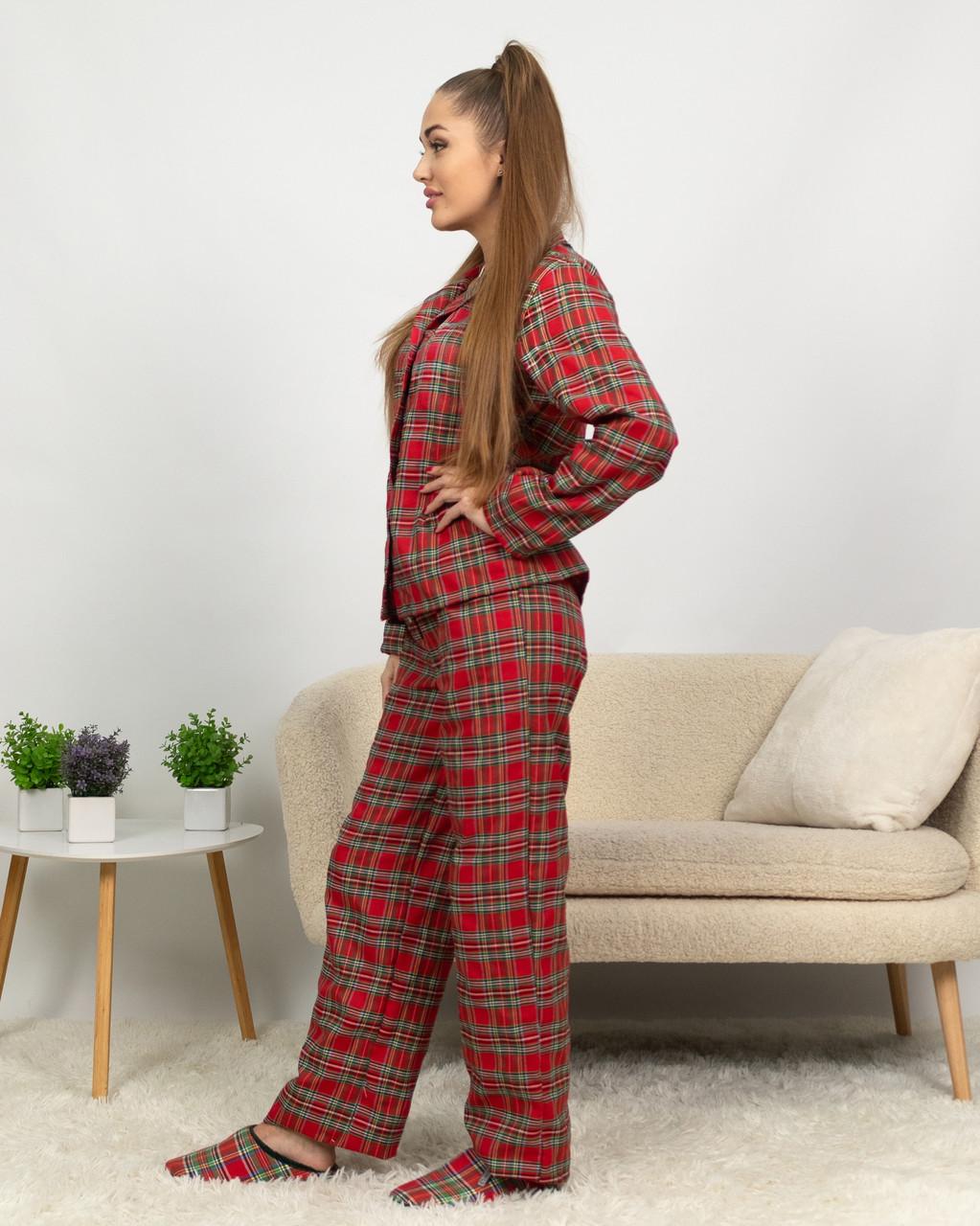 Пижама женская домашняя фланелевая рубашка со штанами клетка 2XL Красный с зеленым - фото 3 Пижама женская домашняя фланелевая рубашка со штанами клетка 2XL Красный с зеленым - фото 3