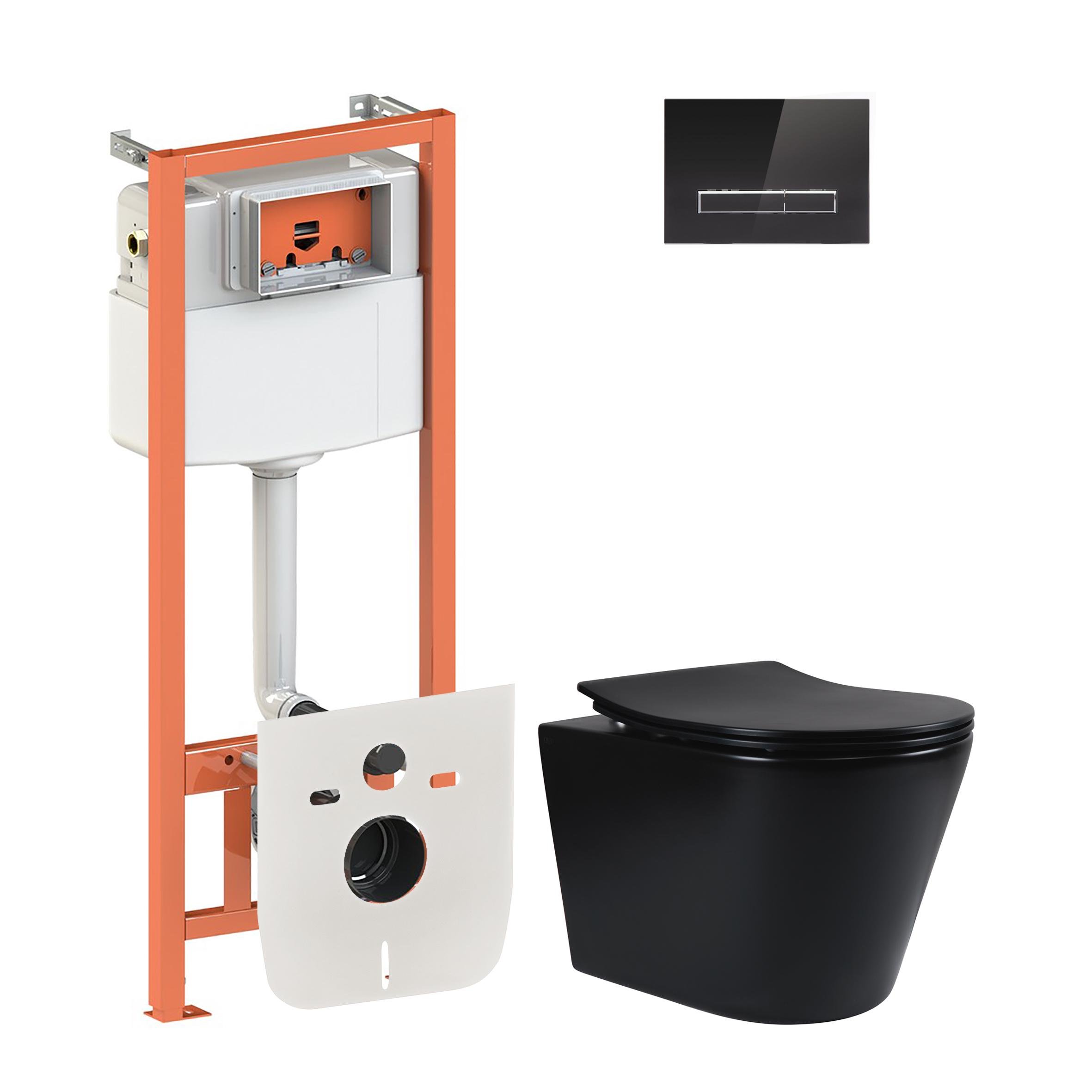 Комплект инсталляции Q-tap Nest QT1433053ERMB0133M425V1107GB с унитазом кнопка Черный (124637)