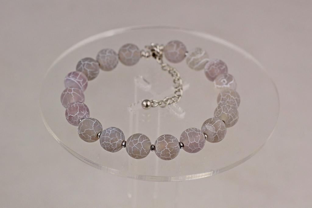 Браслет из белого агата кракле 20 см Серебристый (33995706)