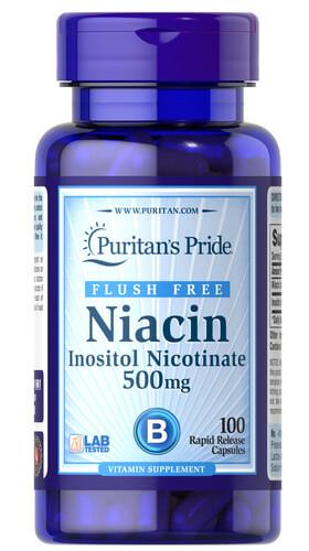 Ниацин B-3 Puritan's Pride Niacin Flush Free 500 мг 100 Capsules (1661)