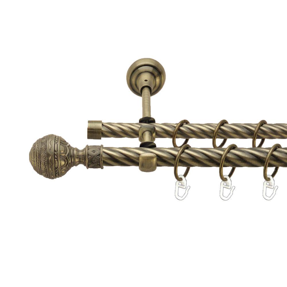 Карниз металлический Orvit Арабеска двухрядный открытый/скрученная труба/кольцо металлическое Антик 19/16 мм 160 см (00-00017405)