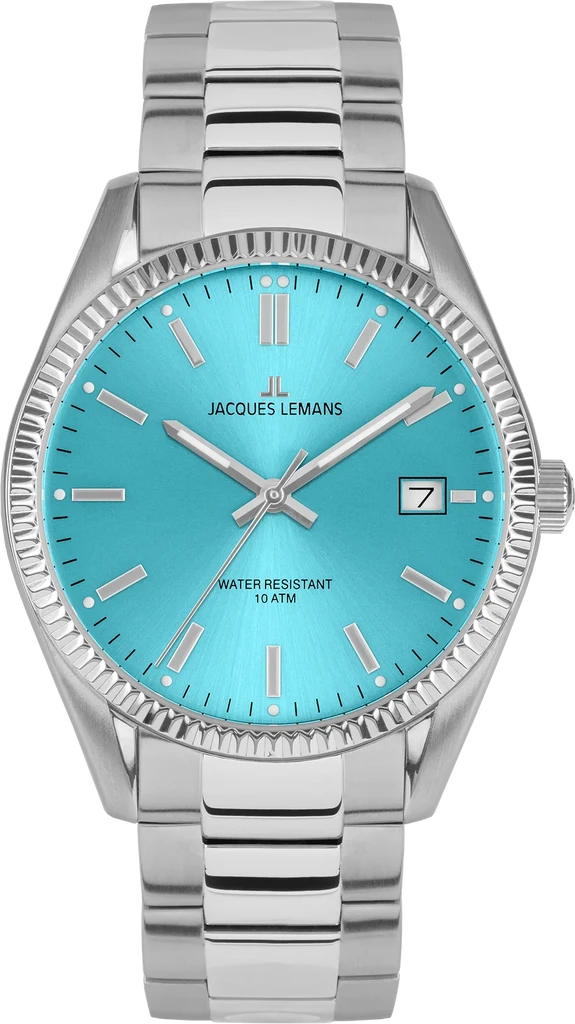 Наручний годинник жіночий Jacques Lemans Sport 50-4D з сталевим корпусом WR 100 м та блакитним циферблатом