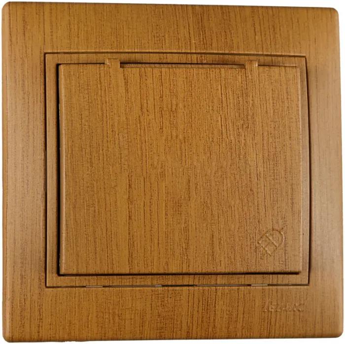 Розетка Mira одинарная с заземлением с крышкой со вставкой Дуб классический