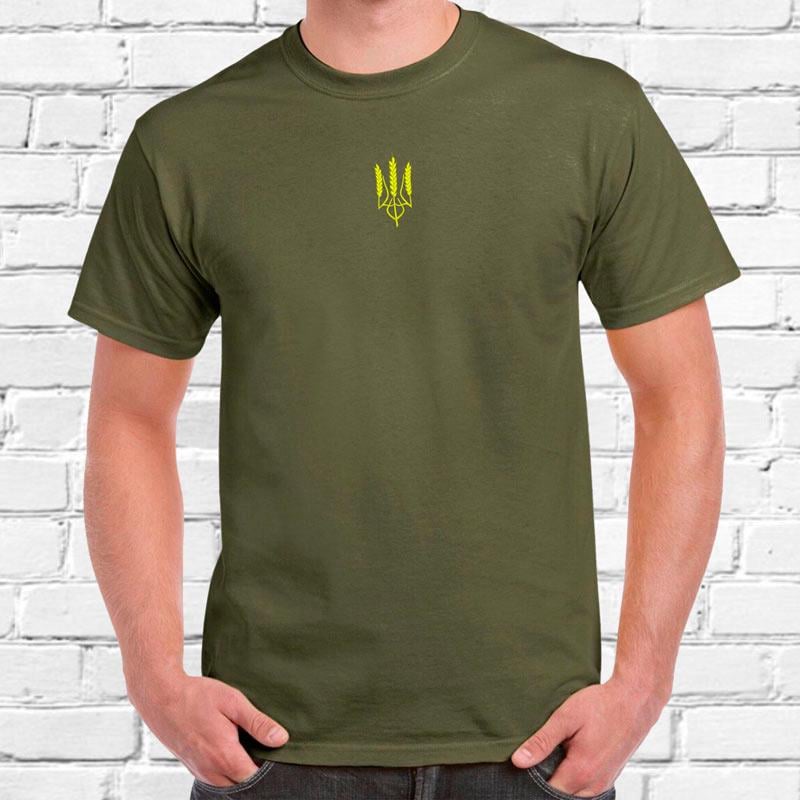 Футболка чоловіча з вишивкою тризуба 01-1 2XL Millytary Green (269673-18-1)
