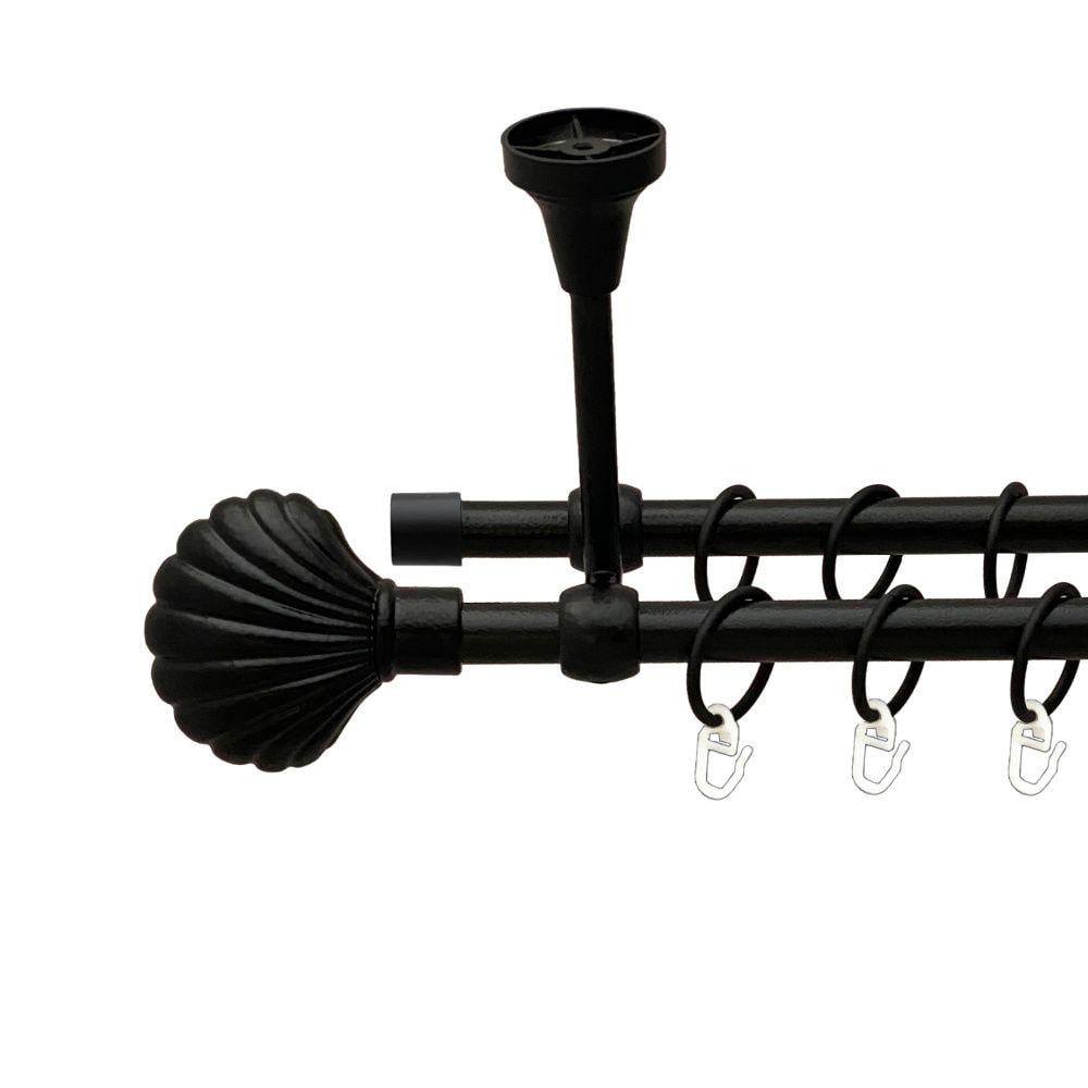 Карниз Orvit Мушля металевий дворядний литий до стелі гладка труба кільце металеве 16/16 мм 120 см Чорний Оксамит (00-00013943)