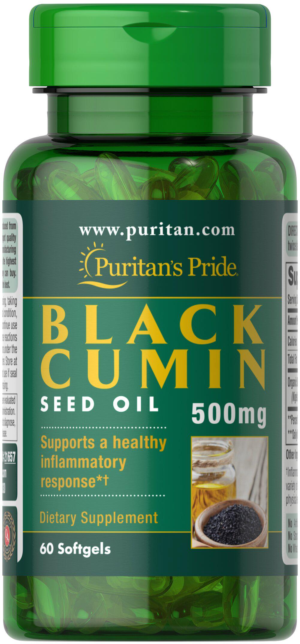 Натуральна добавка для імунітету Puritan's Pride Black Cumin Seed Oil 500 мг 60 Softgels