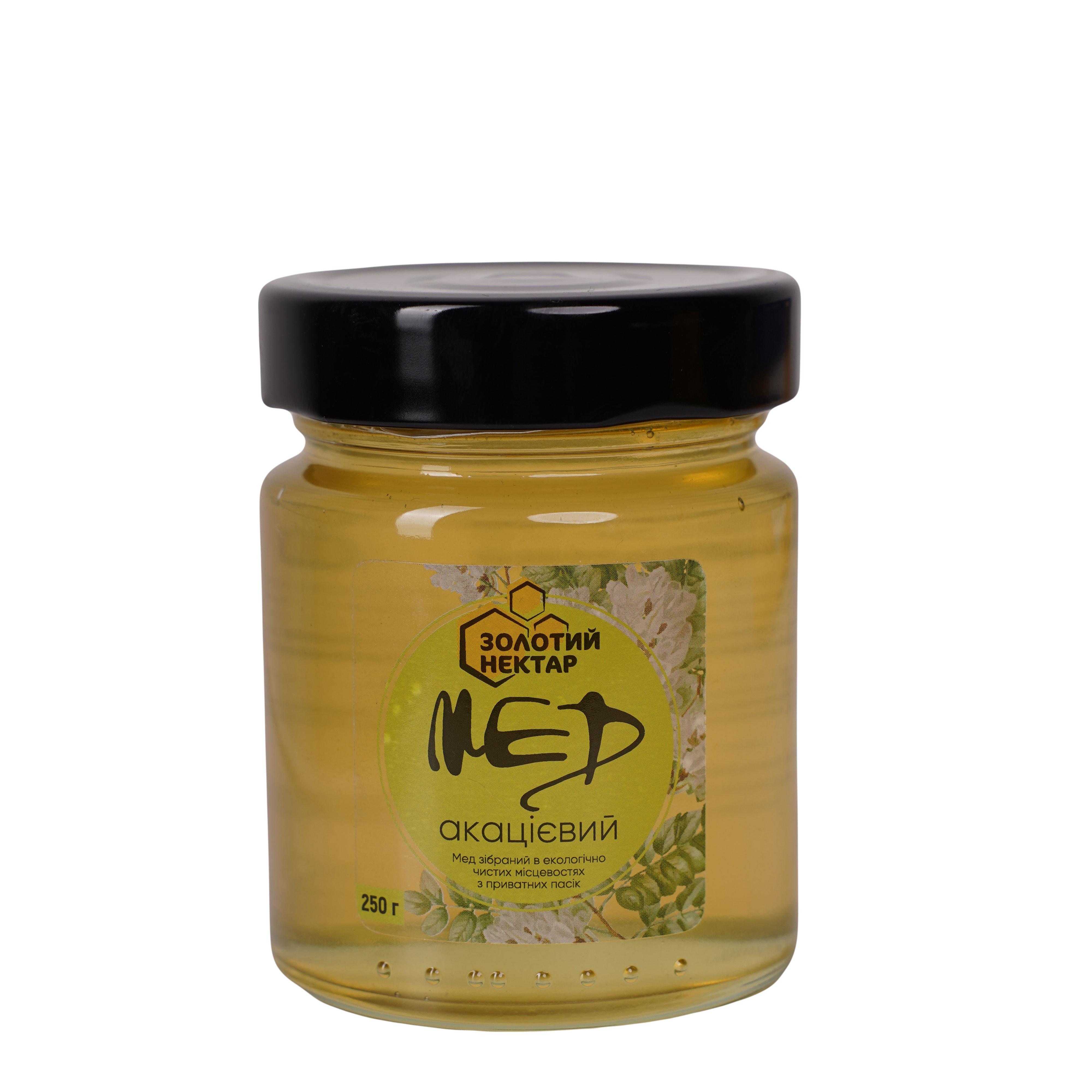 Мед акациевый натуральный пчелиный Золотой Нектар в стеклянной банке 250 г