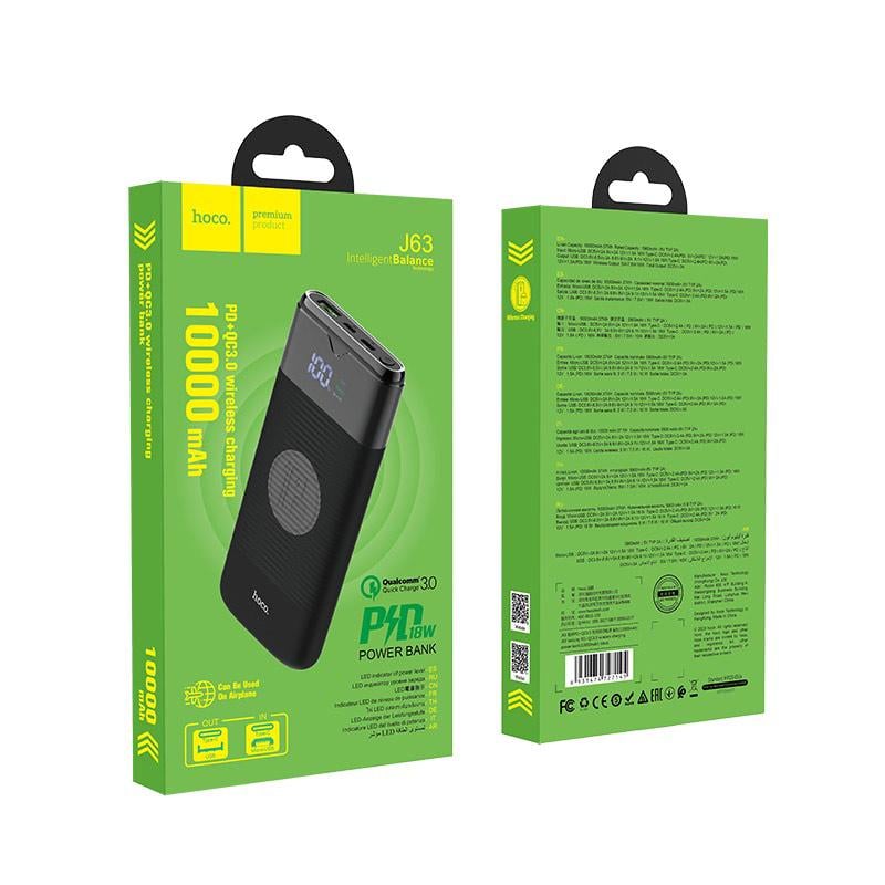 Power Bank Hoco J63 18 Вт 10000 mAh 1 USB/1 Type-C PD/QC 3 A Black с беспроводной зарядкой 10 В (HC-J63) - фото 5