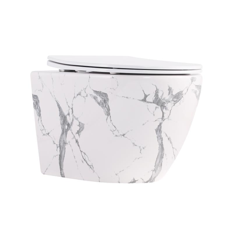 Унітаз підвісний Qtap Robin Ultra Quiet QT13332381АSMR Stone з сидінням Slim Duroplast Soft-close Quick Release 490x365x325 мм Мармур (SD00054281)