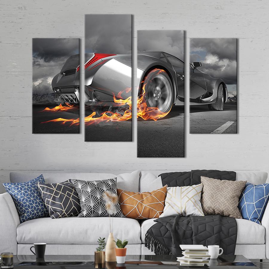 Картина модульная из 4 частей Автомобиль серый металлик L 129x90 см (93-42)