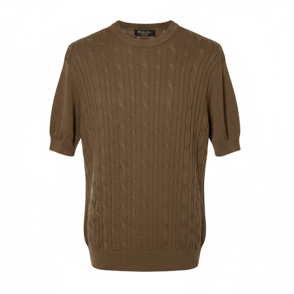 Футболка мужская в стиле Loro Piana Treccia Short Sleeve Cable Knit Top T-Shirt M Коричневый (LP12001.1M)