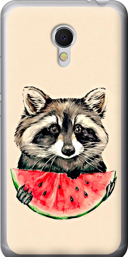 Чехол на Meizu MX6 Енотик с арбузом (4605t-259-42517)