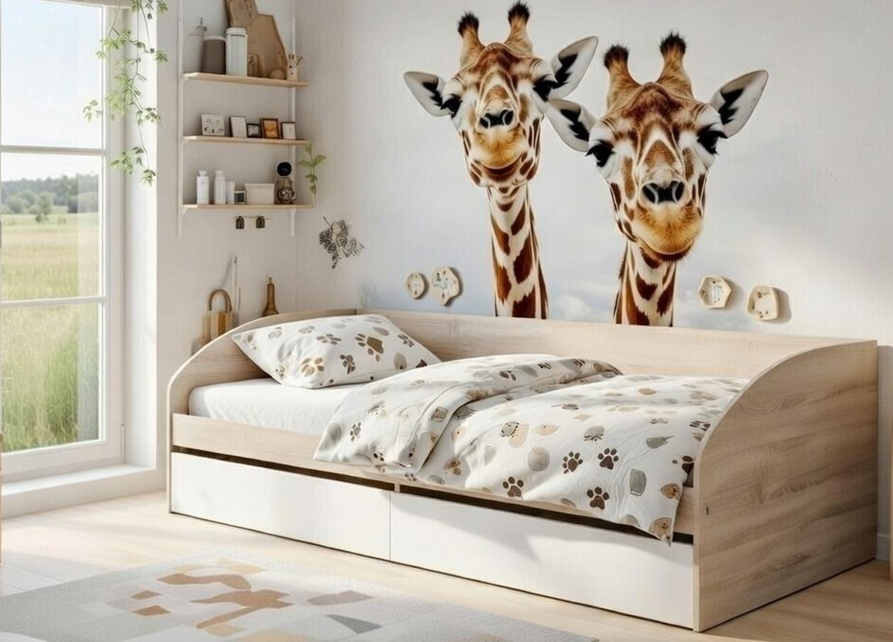 Кровать с ящиками односпальная Мастер Форм Брайт 835x2032x600 мм 800х2000 мм Дуб сонома/Белый (20067)