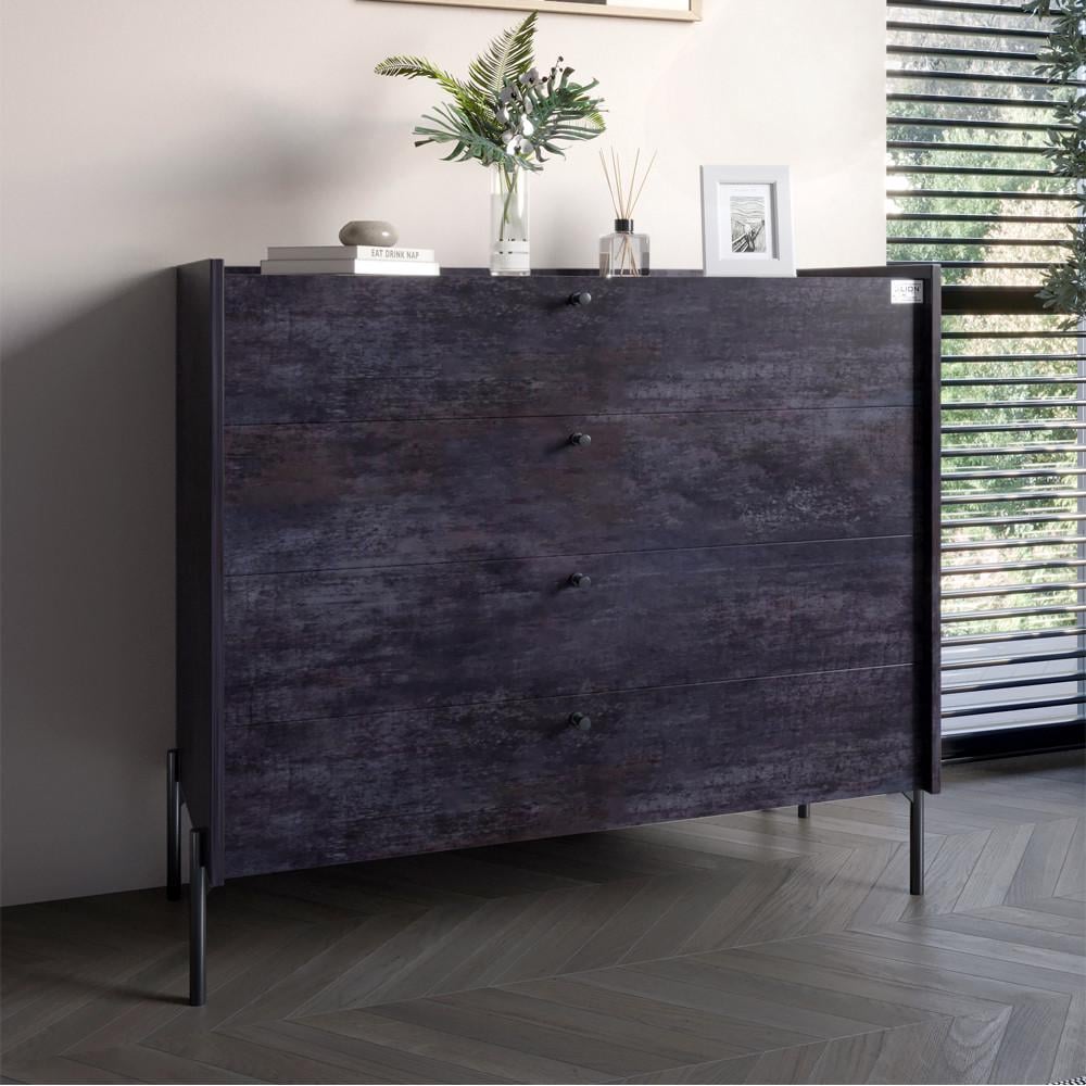 Комод Lion Wood с 4 ящиками с черными ножками 100х90х45 см Бетон темный (LION-042975) Комод Lion Wood с 4 ящиками с черными ножками 100х90х45 см Бетон темный (LION-042975)
