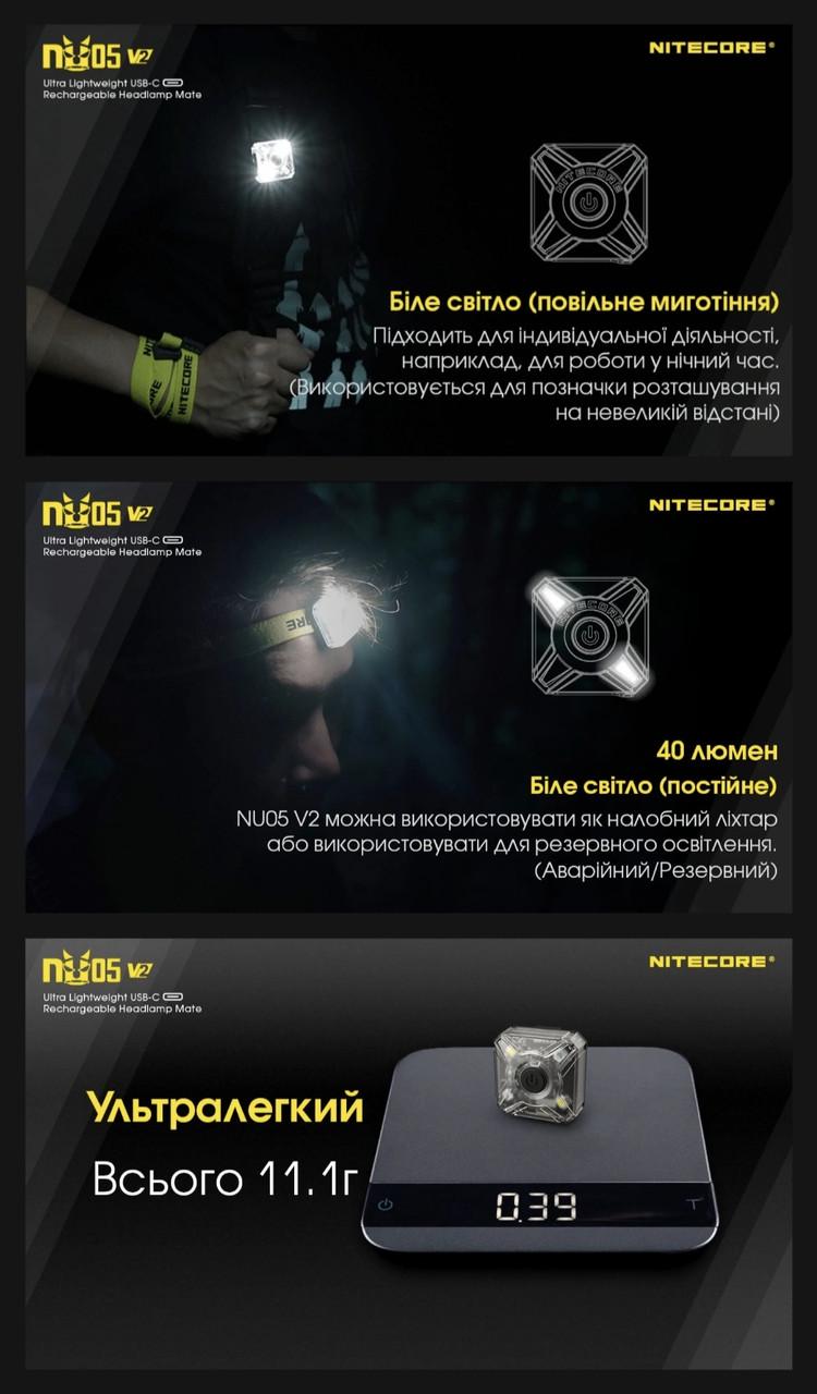 Фонарь налобный/велосипедный маяк Nitecore NU05 KIT V2 2в1 (011403) - фото 5