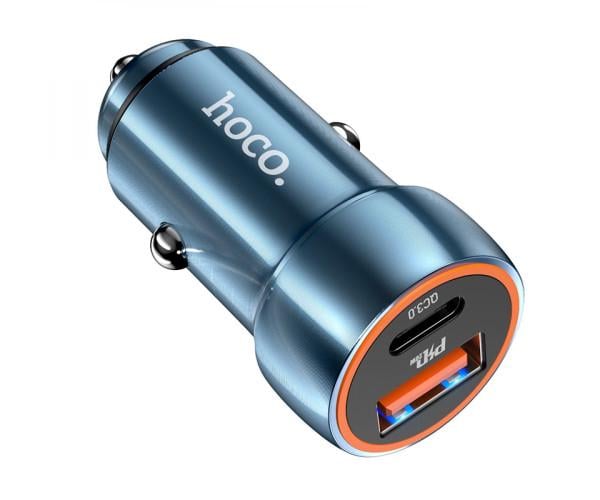 Зарядний пристрій автомобільний Hoco Z46A Type-C PD20W USB QC3.0 3A без кабелю Sapphire Blue