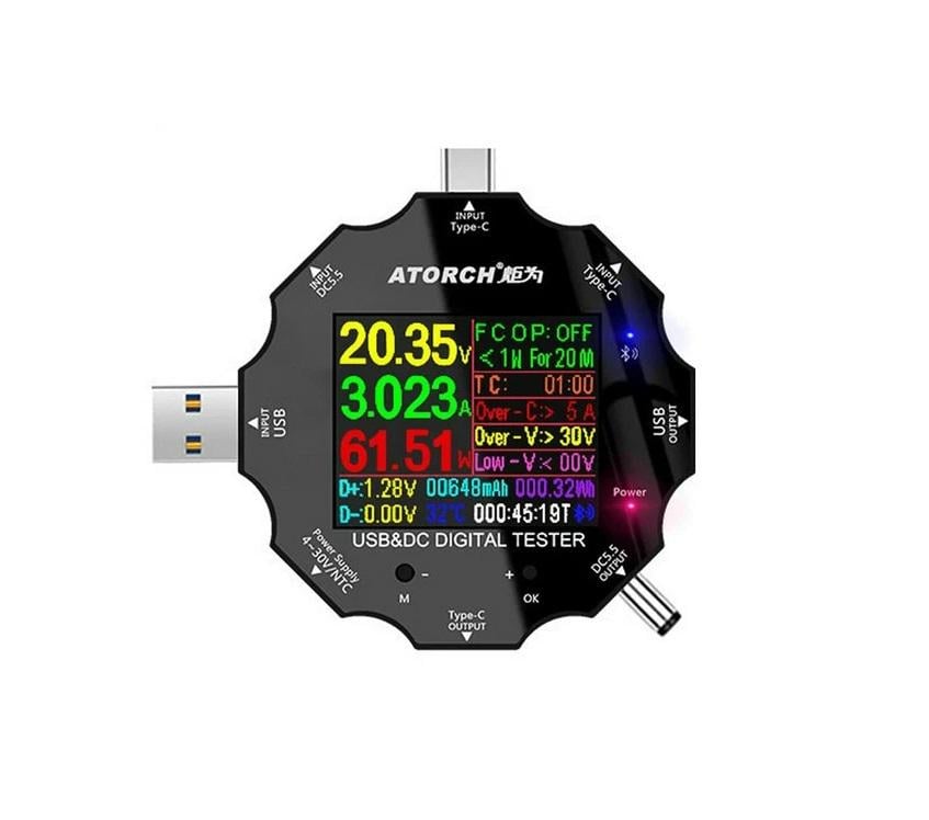 Тестер ATORCH UD18 18-в-1 BT мультиметр/амперметр/вольтметр USB/Type-C/DC (00-00027526) Тестер ATORCH UD18 18-в-1 BT мультиметр/амперметр/вольтметр USB/Type-C/DC (00-00027526)