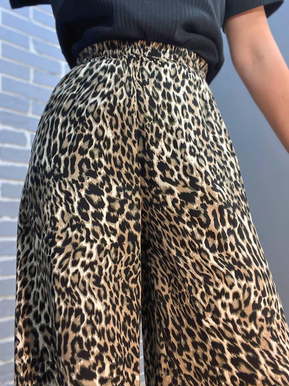Брюки женские Irel 2080 пояс резинка леопардовый принт широкие палаццо OS Коричневый (2102) - фото 2