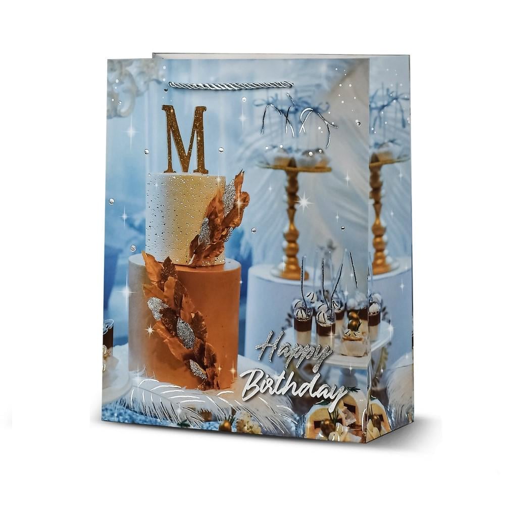 Подарочный пакет Stenson R96992-M Happy birthday 26х32х10 см Голубой