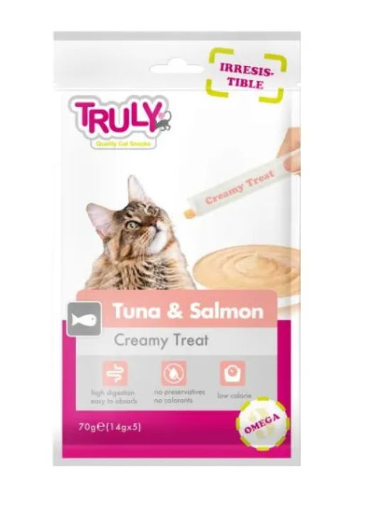 Ласощі для котів Truly Tuna salomon creamy treat-з тунцем та лососем 70 г