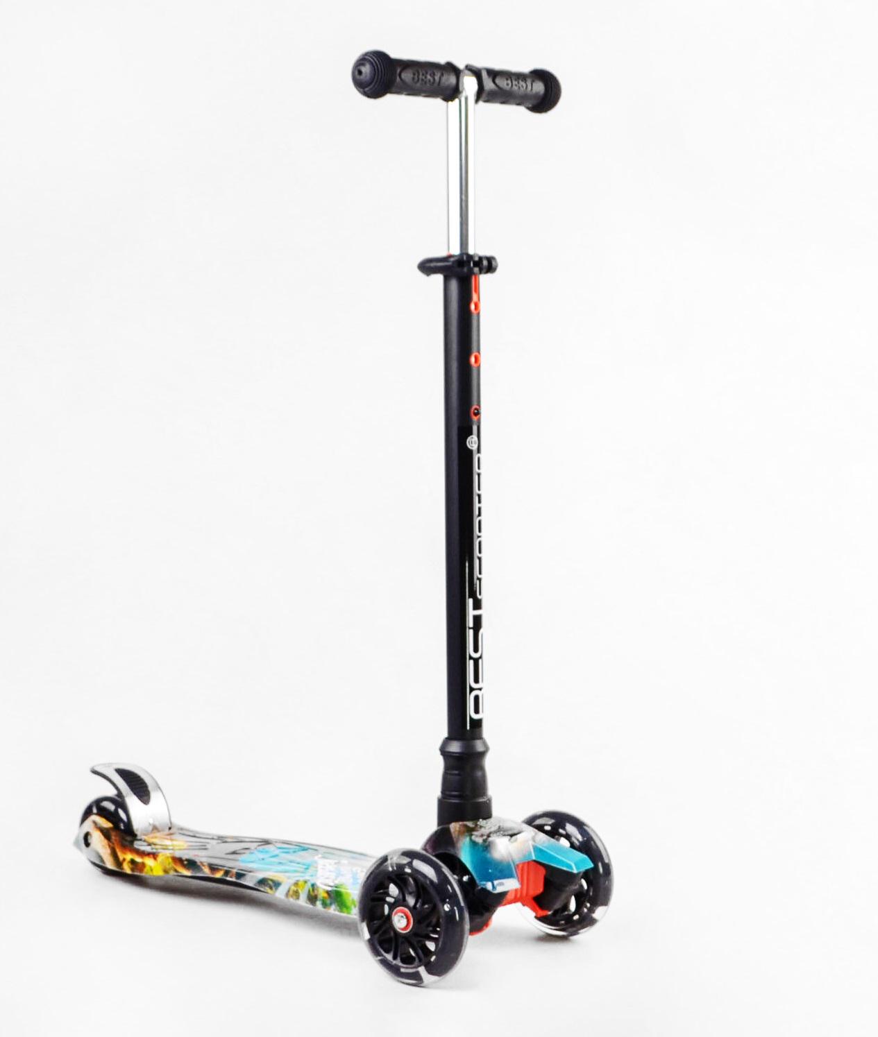 Самокат Maxi Best Scooter PU колеса с подсветкой алюминиевый руль Jurassic park (114045)