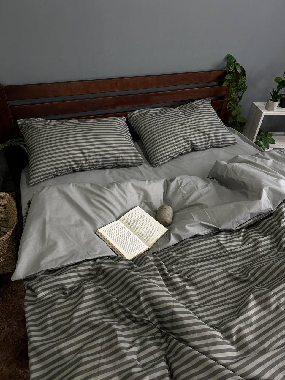 Комплект постельного белья Полоска компания хлопковый евро 200х220/70х70 см Серый (32400292)