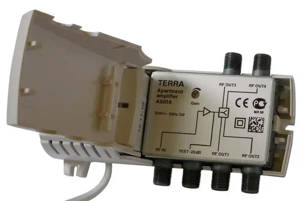 Підсилювач телевізійного сигналу Terra AS038 квартирний на чотири виходи (02512)