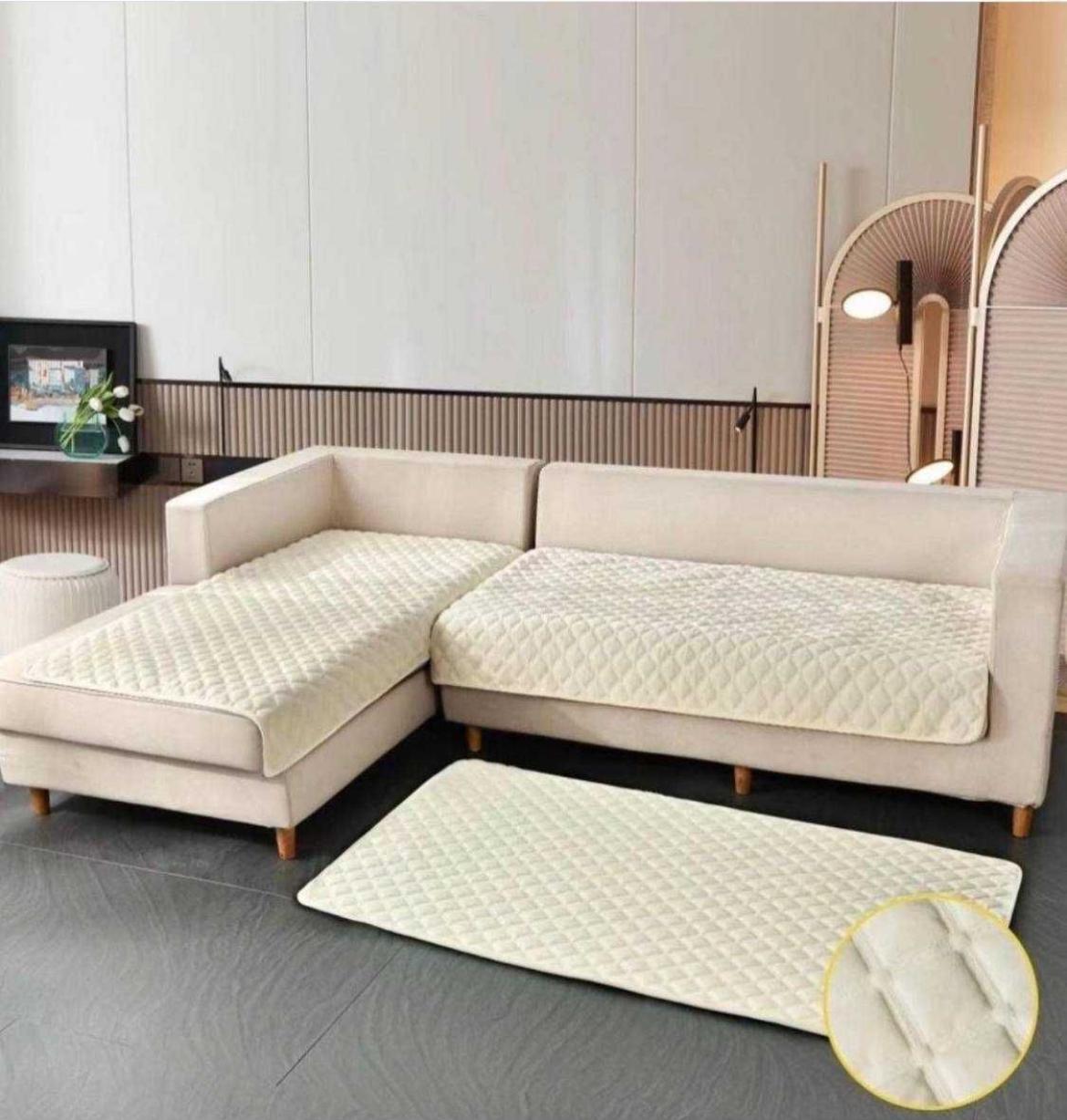 Комплект покрывал-дивандеков на диван/кресла 3в1 Молочный (Дивандеки-1)