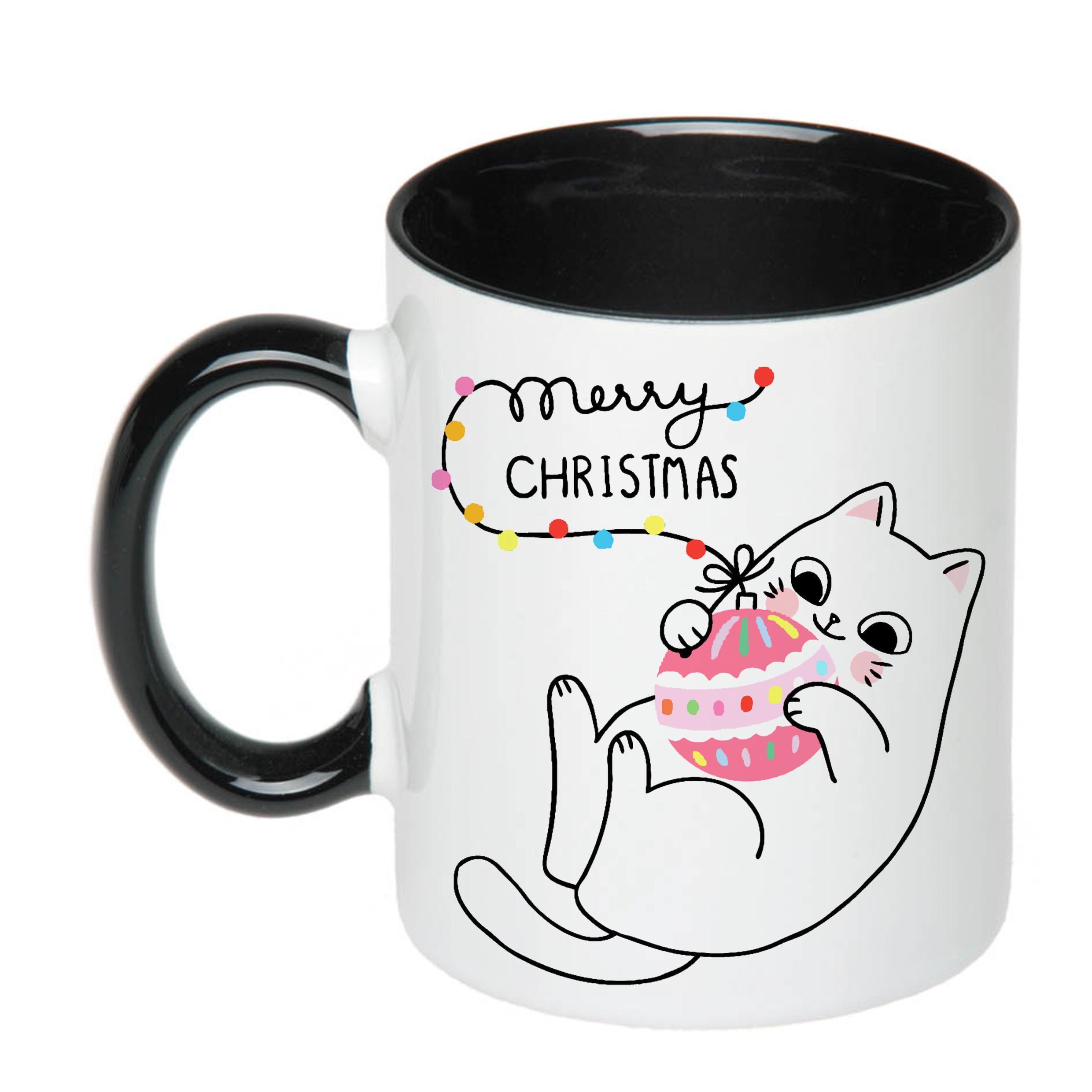 Чашка с печатью Marry Christmas cat 330 мл Черный (21238)
