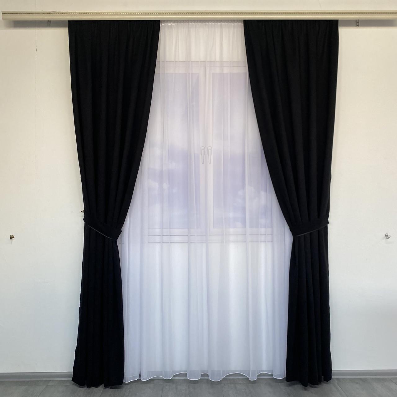 Шторы готовые микровелюр на тесьме однотонные Черный - фото 2 Шторы готовые микровелюр на тесьме однотонные Черный - фото 2