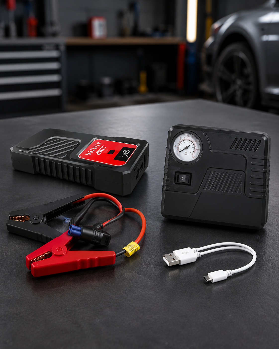 Автомобильное пусковое устройство для аккумулятора JUMP STARTER 69800mah + Компрессор Автомобильное пусковое устройство для аккумулятора JUMP STARTER 69800mah + Компрессор