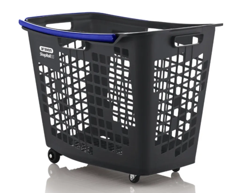 Корзина-тележка для покупателей пластиковая SHOP & ROLL 55 L COLORS на колесах с ручкой 55 л Черный (29411387)