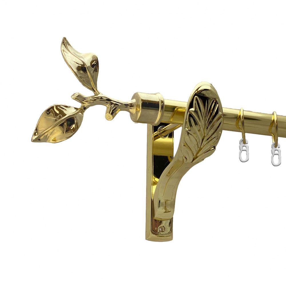 Карниз металлический Orvit Лист Розы однорядный ретро/гладкая труба/кольцо металлическое Золото 25 мм 160 см (00-00009770)