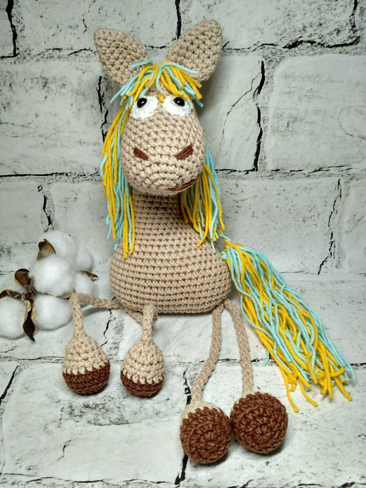 Мягкая игрушка ручной работы вязаная амигуруми Hand Made Лошадка 30 см (202-84)