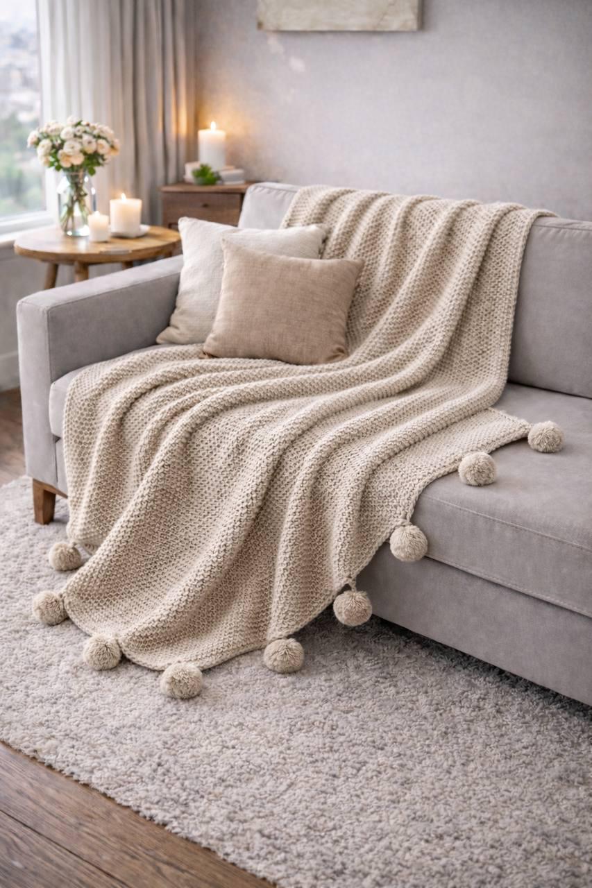 Плед-покривало бавовняний двоспальний 200x220 см Бежевий (TC303376190)