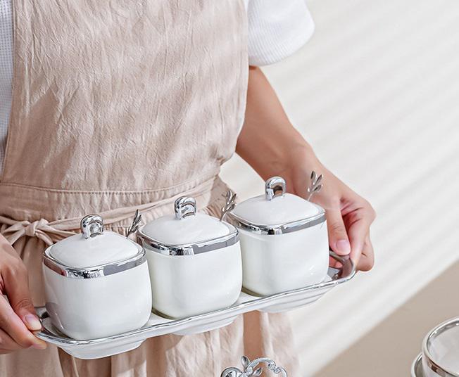 Набір банок на підставці для зберігання 12058 7 пр. Білий зі сріблястим (4571745) - фото 2