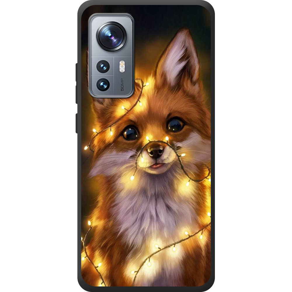 Чехол BoxFace Xiaomi 12 / 12X Рождественская лиса Черный силикон (44529-up2399-44506)