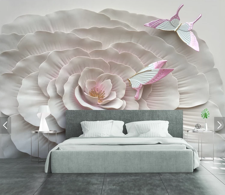 Фотообои 3D флизелиновые цветочные для спальни/зала/кухни Белый цветок