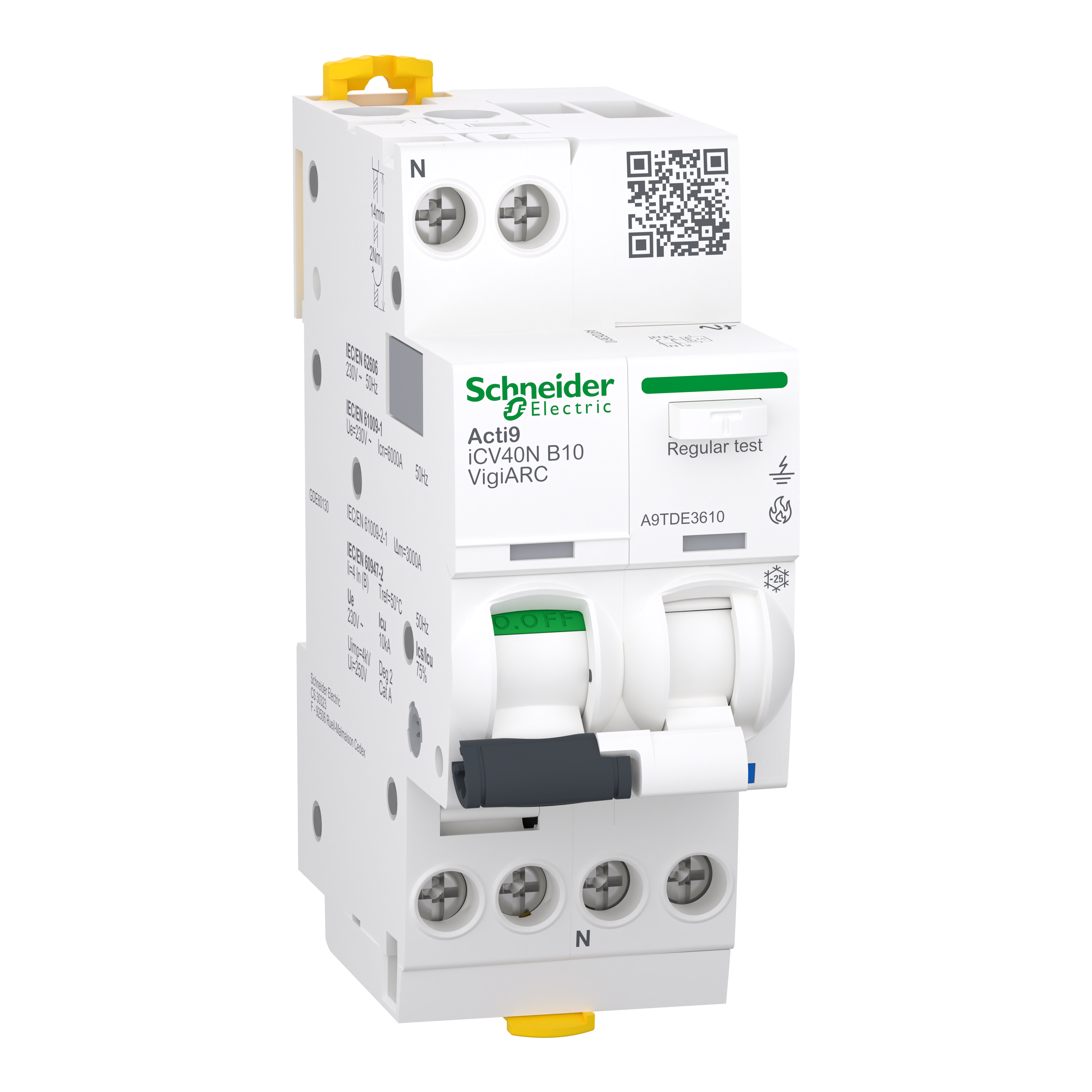 Дифференциальный выключатель Schneider Electric iCV40N 1P+N 10A 30мА 10кА B тип A-SI с УЗДП (A9TDE3610)