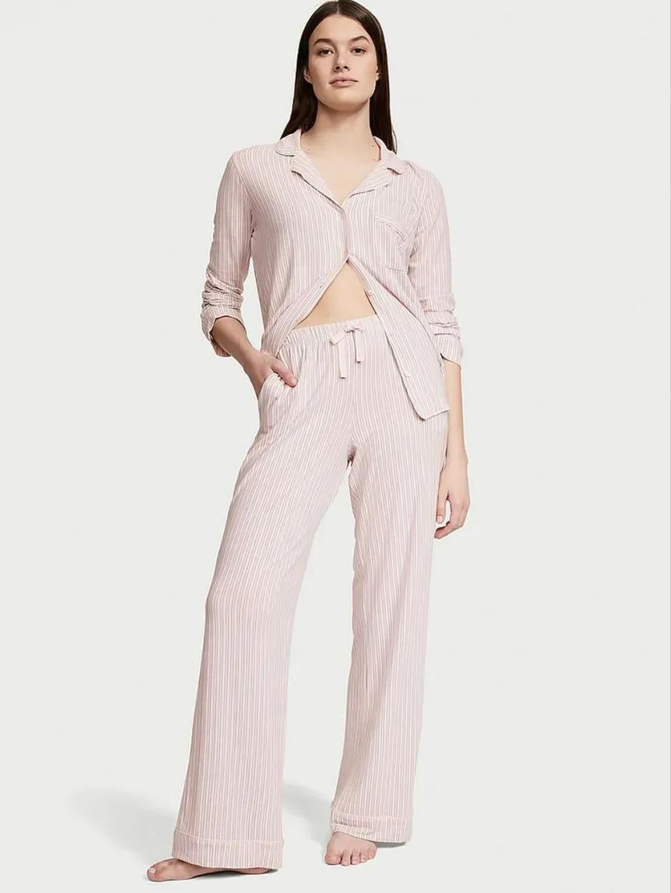 Піжама модал сорочка/штани Victoria's Secret Modal Long Pajama Set смужка Regular XL Рожевий (2681296D)